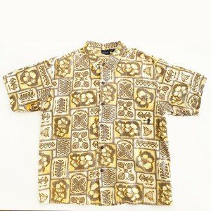 Patagonia Hawaiian Camp Pocket Shirt Yellow Blue Floral Organic Cotton Sz Large
